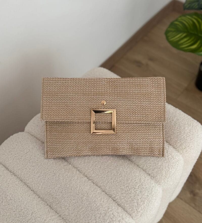 Ψάθινη Τσάντα  Φάκελος Mπεζ