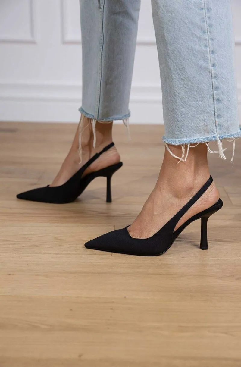 μαυρες γόβες σατέν slingback