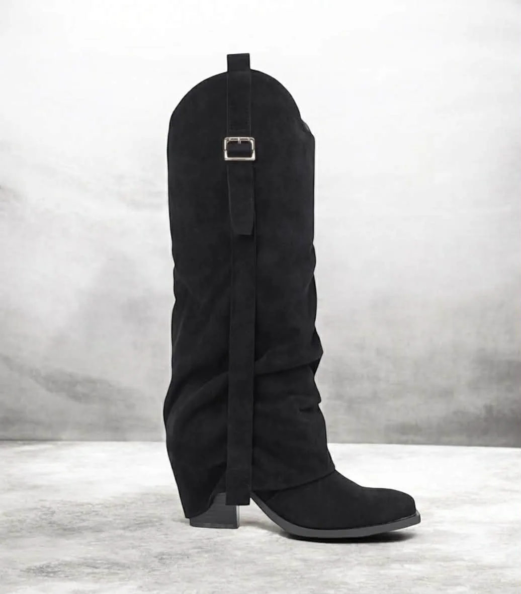 μαύρεσ μπότες σουέτ με χαμηλό χοντρό τακούνι