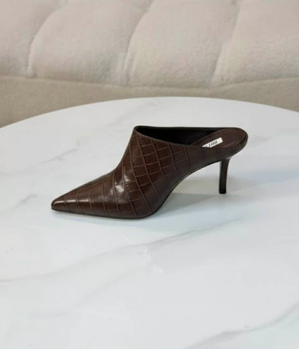 μυτερά καφέ mules κροκό